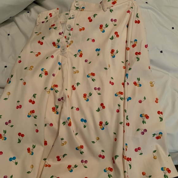 Voodoo vixen unique vintage midi cherry cream/ivory skirt button high waisted S - Picture 5 of 5